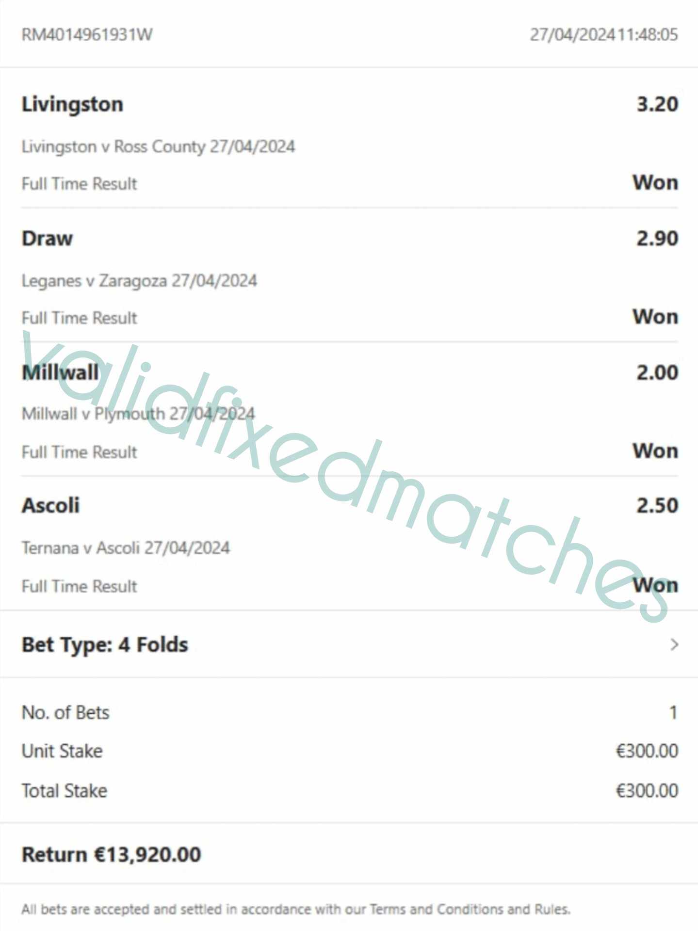 valid ticket fixed matches
